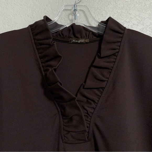 J McLaughlin Top Women L Ruffle Durham Ponte Knit Preppy Brown - Picture 3 of 16